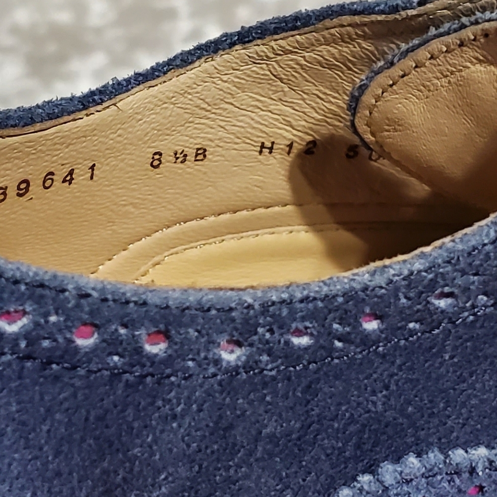 Cole Haan Navy Suede Wingtip Oxfords with Pink Sole and Green Laces - Picture 8 of 8